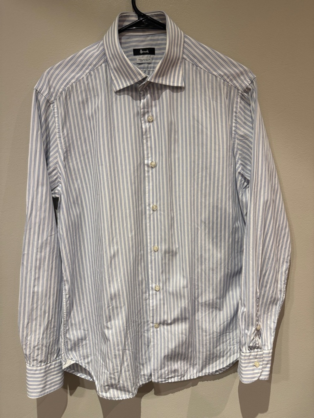 Harrods White and Light Blue Striped Dress Shirt